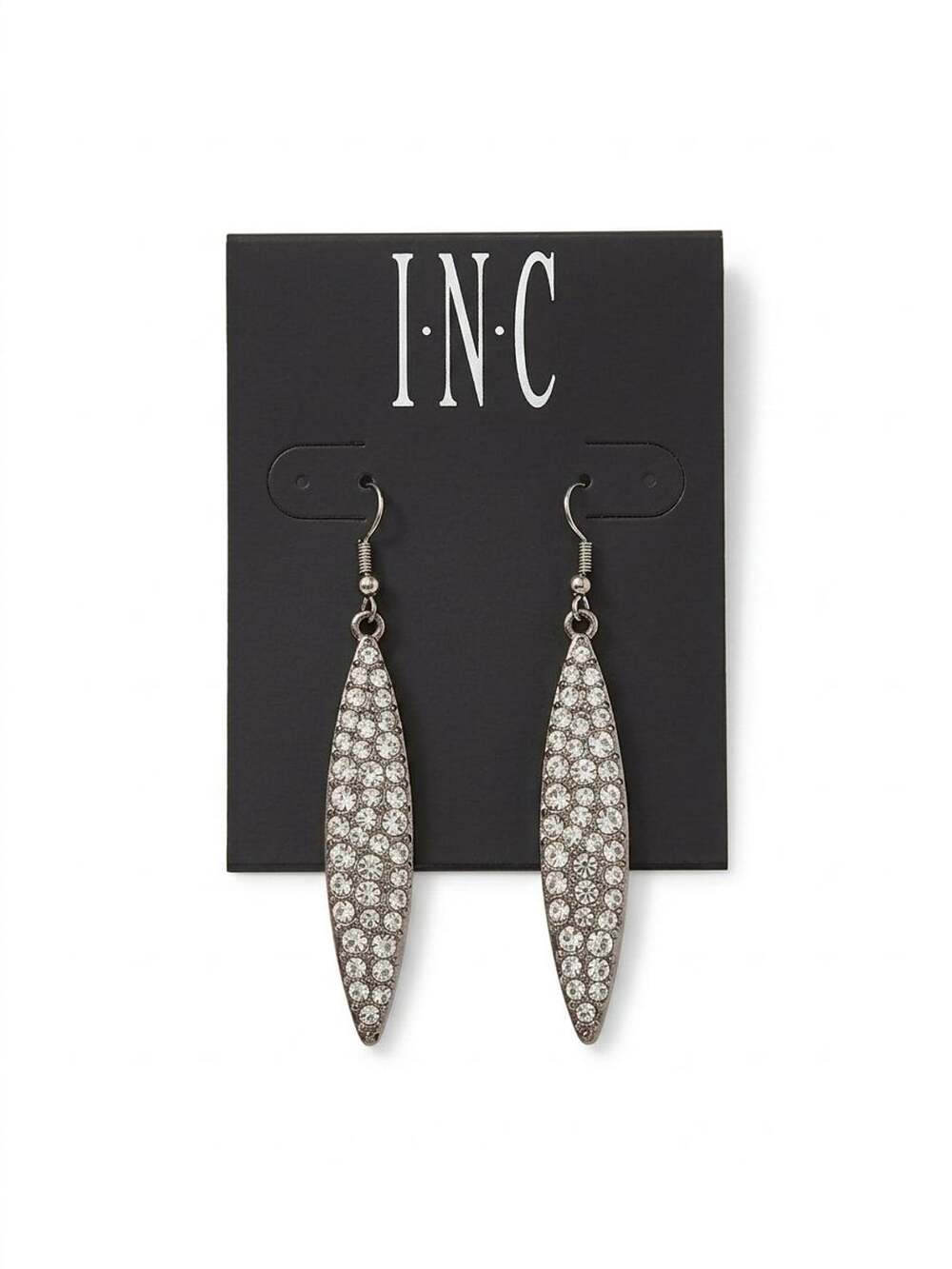 INC International Concepts Pave Rhinestone Drop Earrings Silver Tone